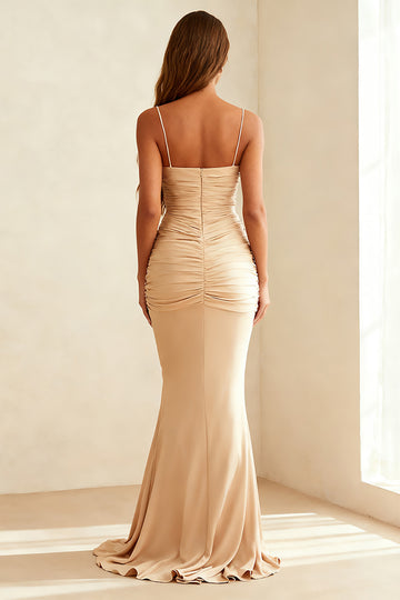 Ivory Mermaid Spaghetti Straps Ruched Evening Dress